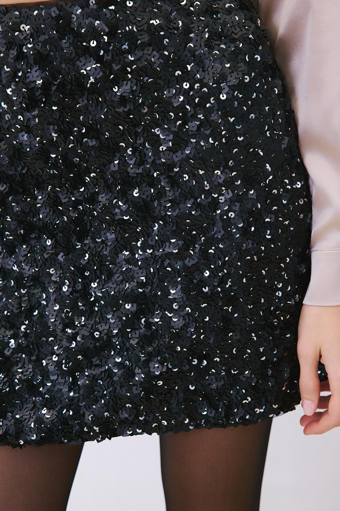 Black Sequined Mini Skirt