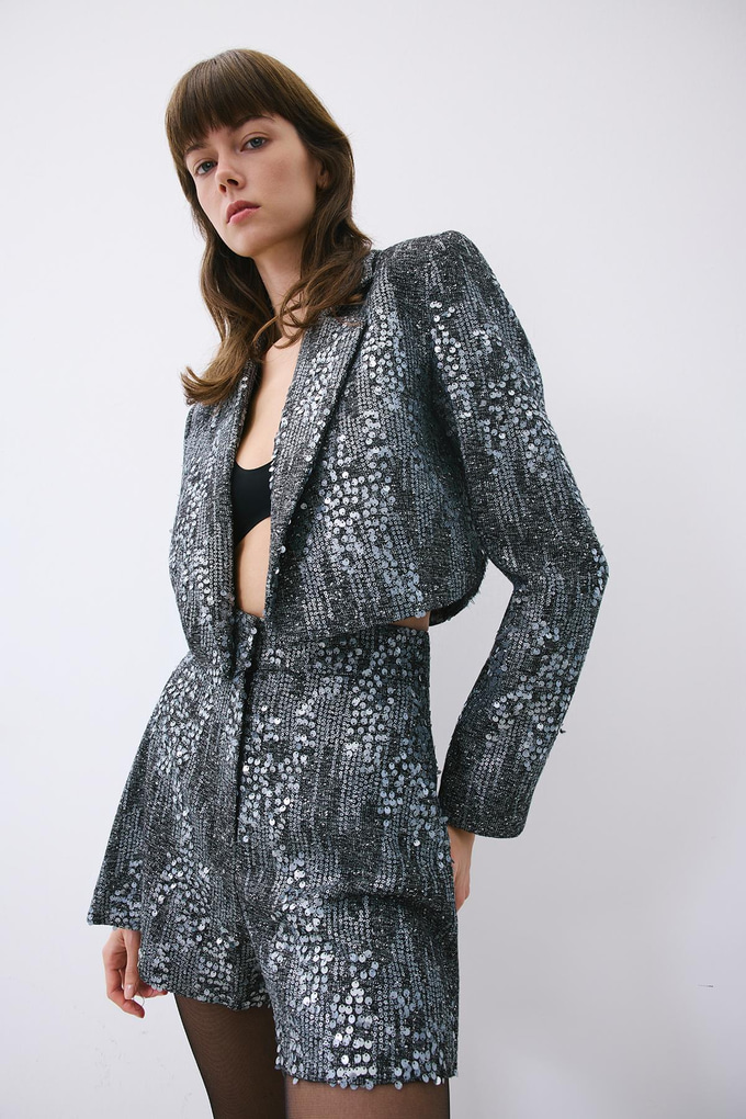 Payet Yüksek Bel Gri Şort