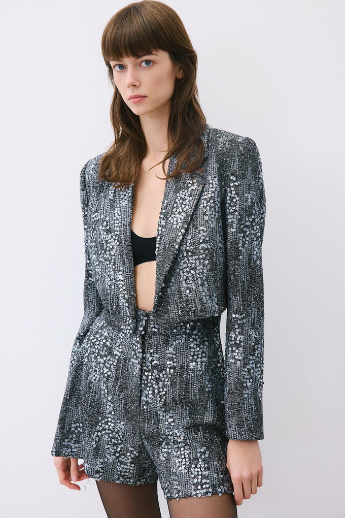 Payet Yüksek Bel Gri Şort