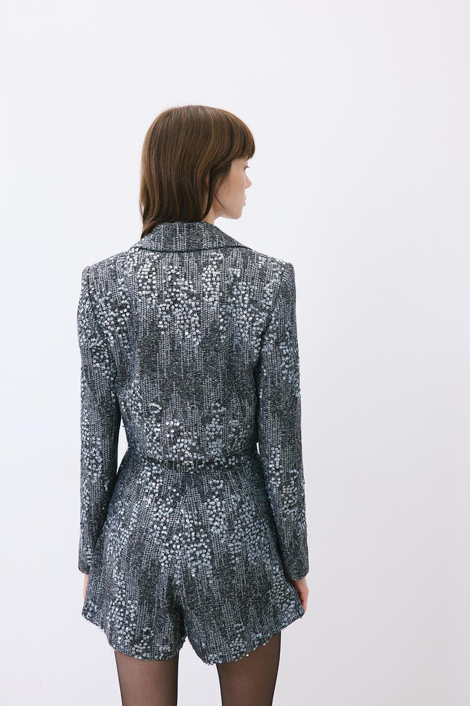 Payet Yüksek Bel Gri Şort