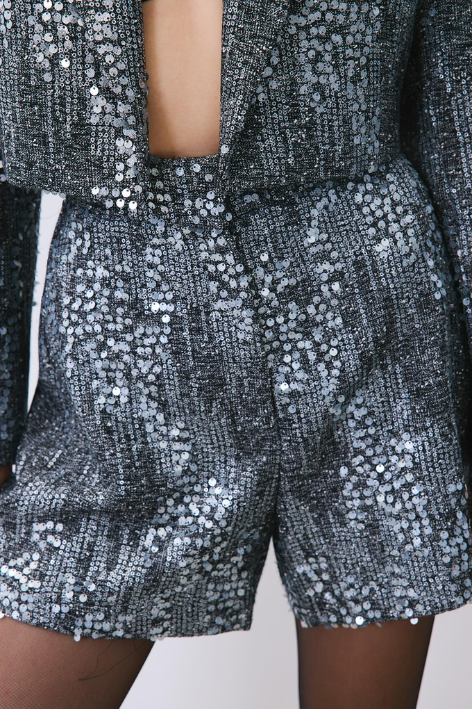Payet Yüksek Bel Gri Şort