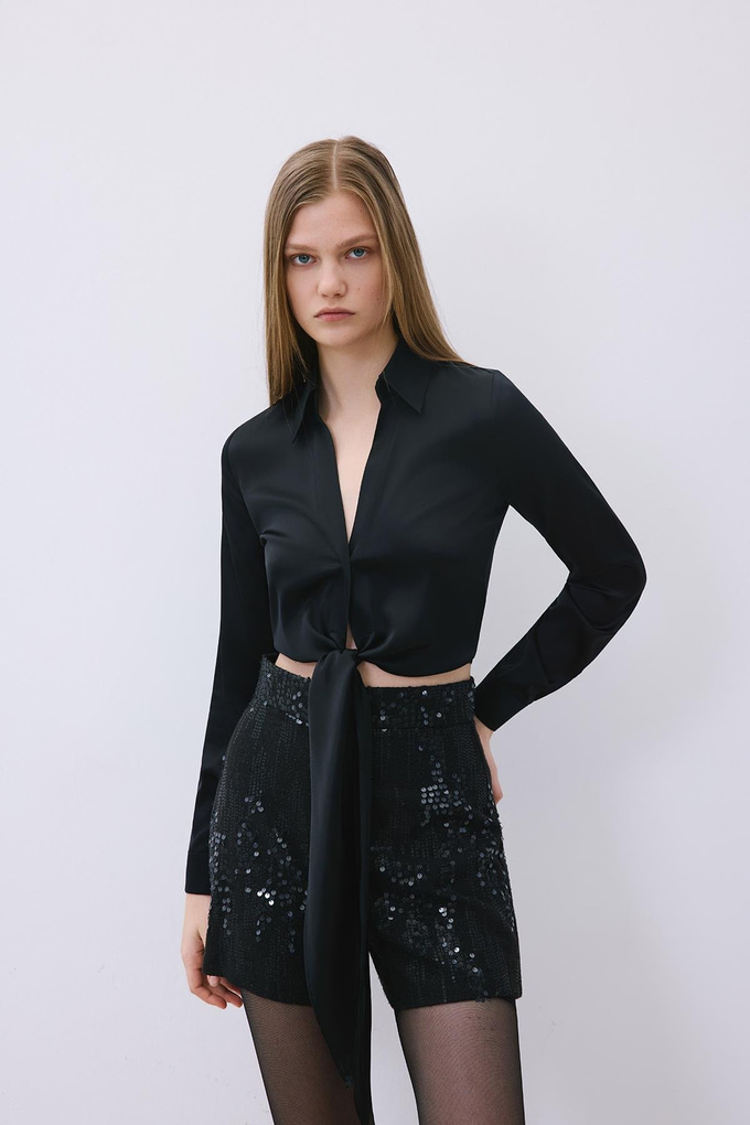 Black Sequin High Waist Shorts