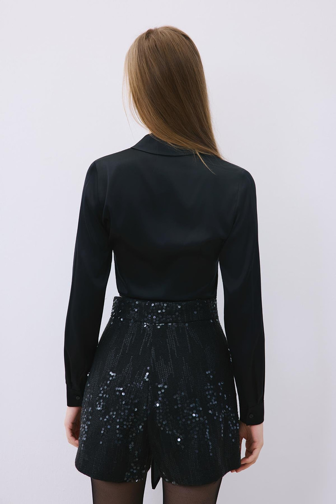 Black Sequin High Waist Shorts