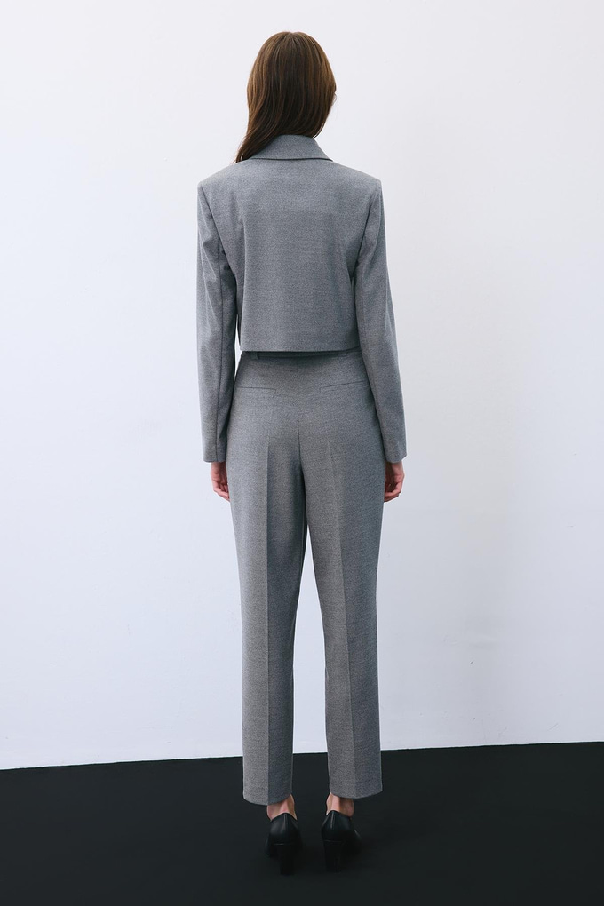 Gray Wool-Blend Pleated High Waist Pants