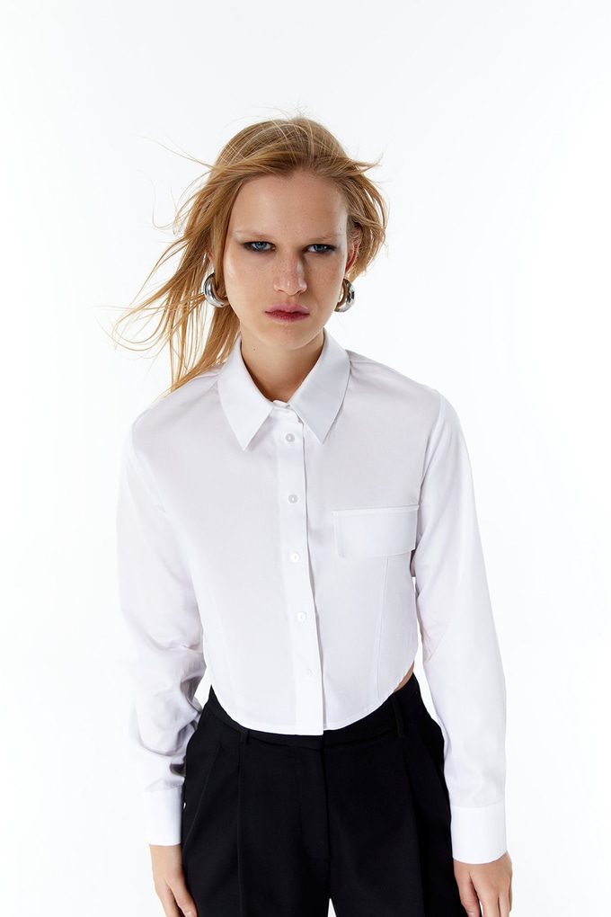 Poplin Beyaz Crop Gömlek