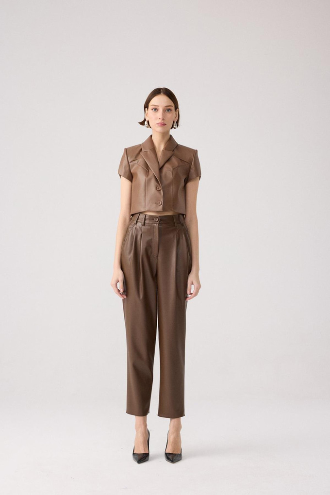 Rahat Kesim Kahverengi Suni Deri Pantolon