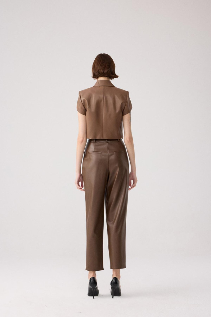 Rahat Kesim Kahverengi Suni Deri Pantolon