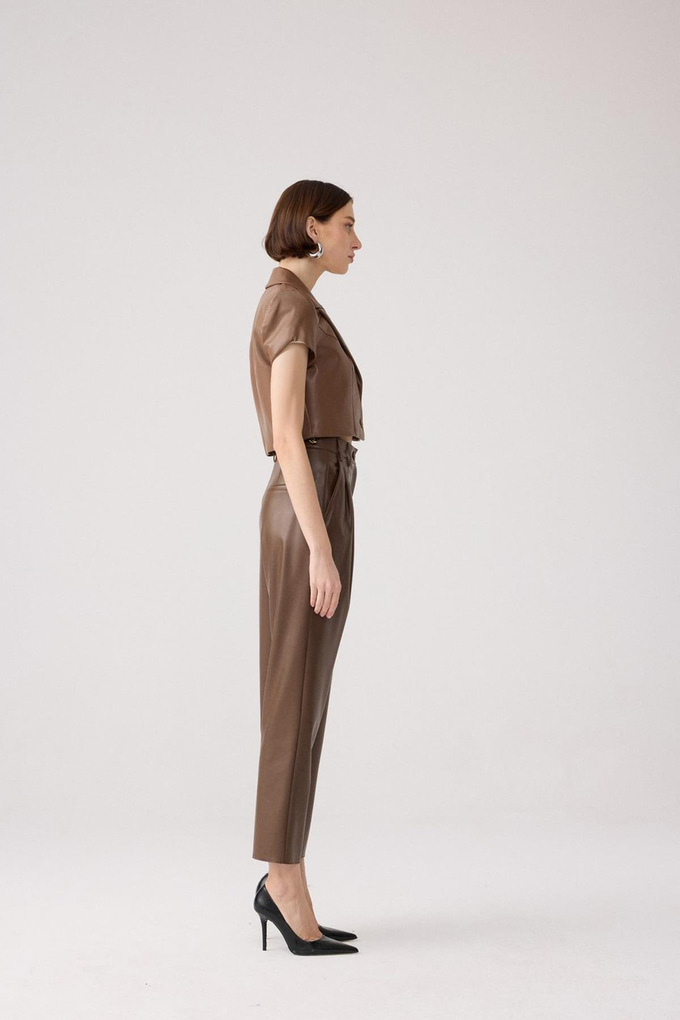 Rahat Kesim Kahverengi Suni Deri Pantolon