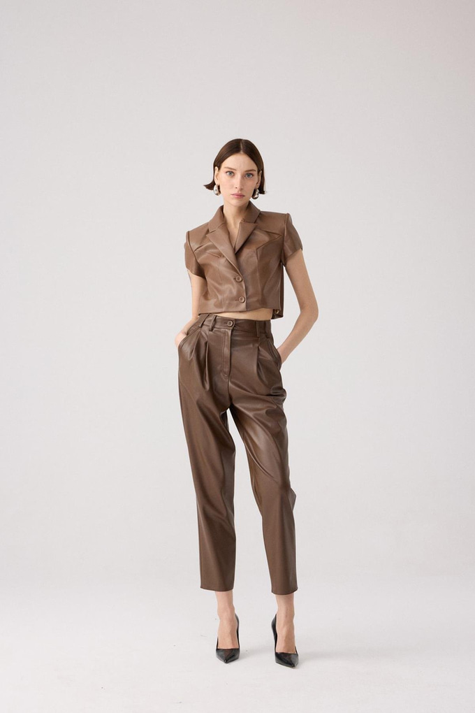 Rahat Kesim Kahverengi Suni Deri Pantolon