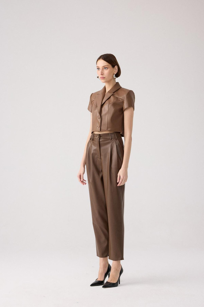 Rahat Kesim Kahverengi Suni Deri Pantolon