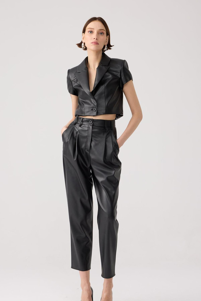 Rahat Kesim Siyah Suni Deri Pantolon