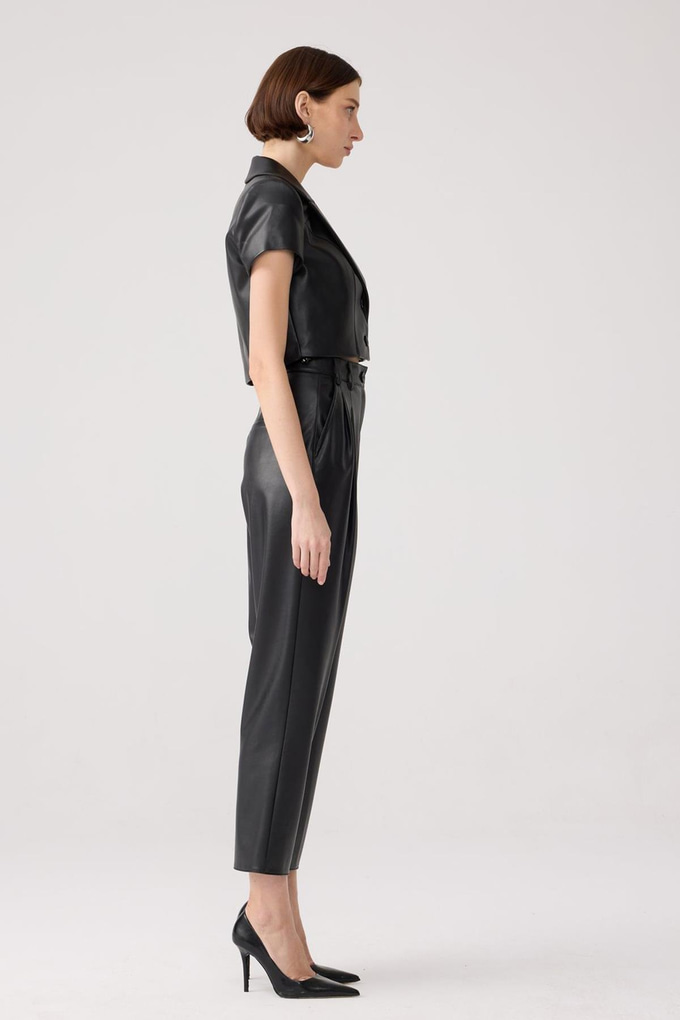 Rahat Kesim Siyah Suni Deri Pantolon