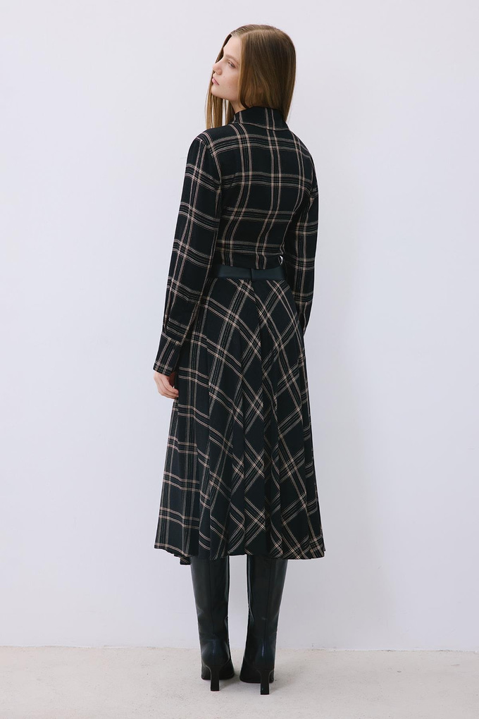 Glitter Plaid Wrap Black Midi Skirt  
