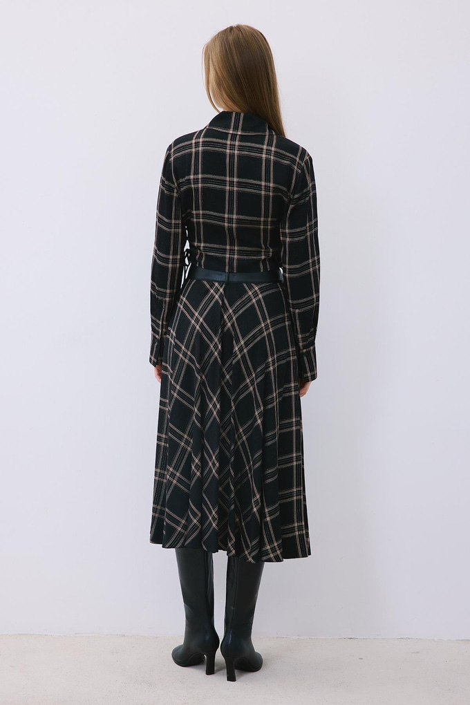 Glitter Plaid Wrap Black Midi Skirt  