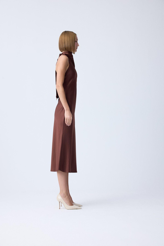 Back Cutout Brown Elegant Dress