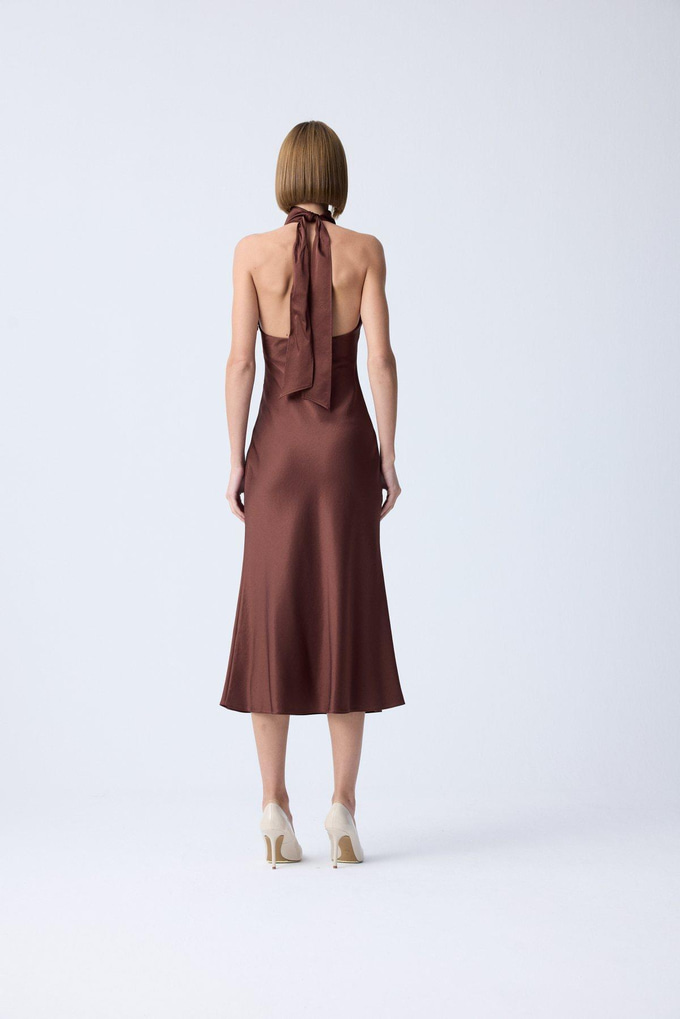Back Cutout Brown Elegant Dress