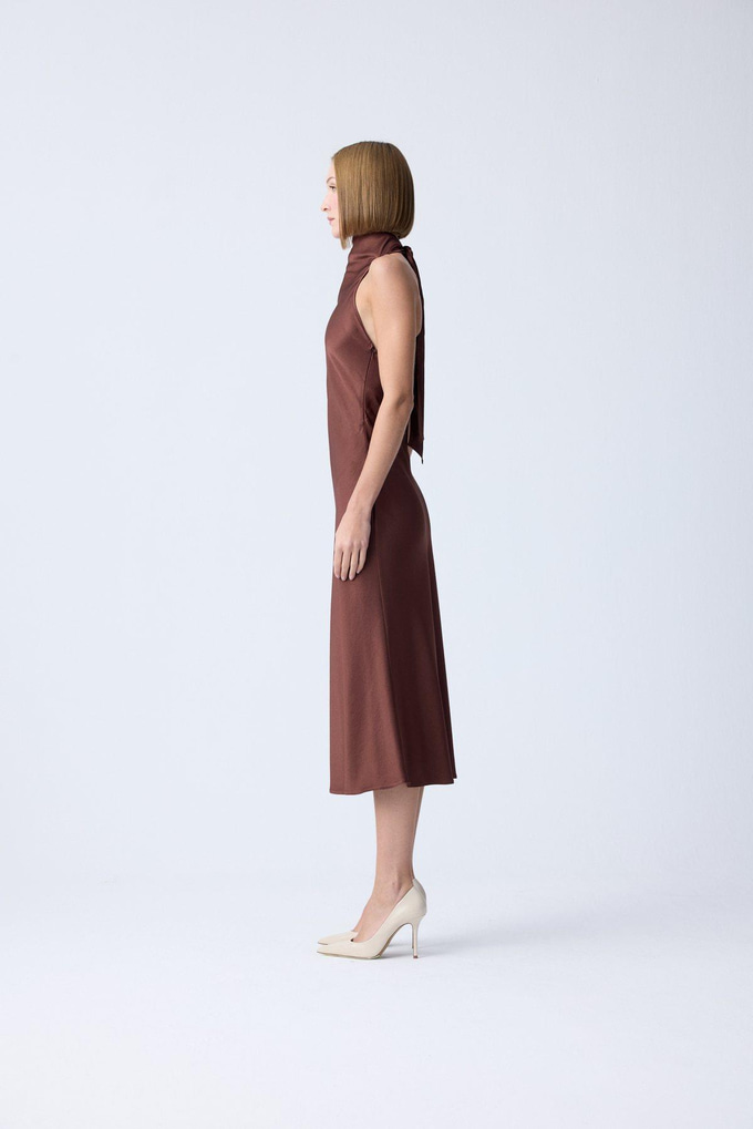 Back Cutout Brown Elegant Dress