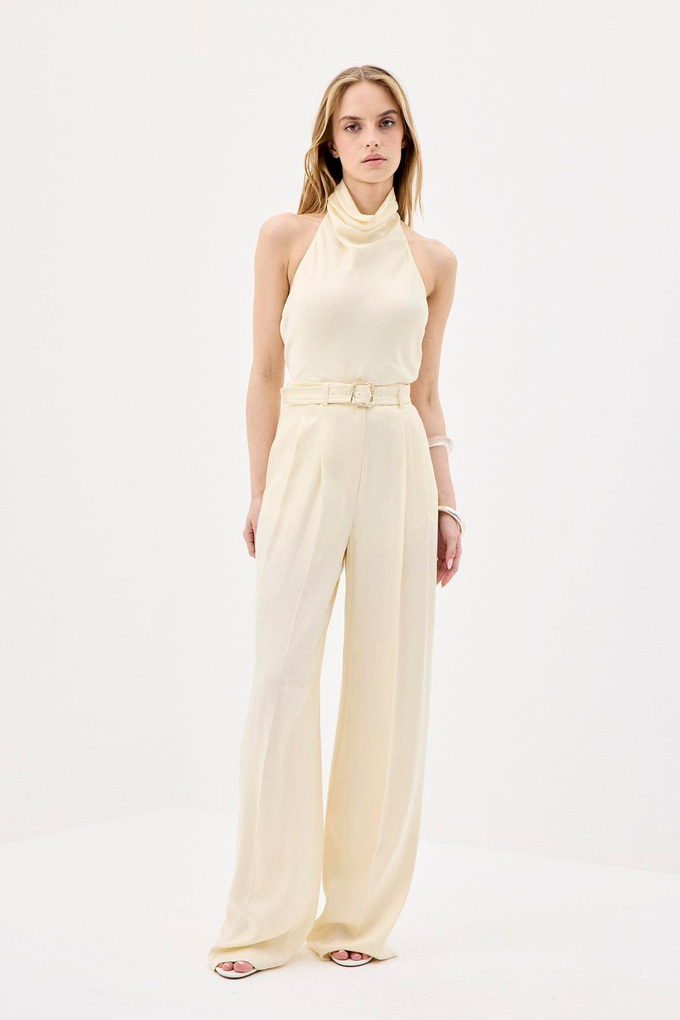 Backless Elegant Beige Blouse
