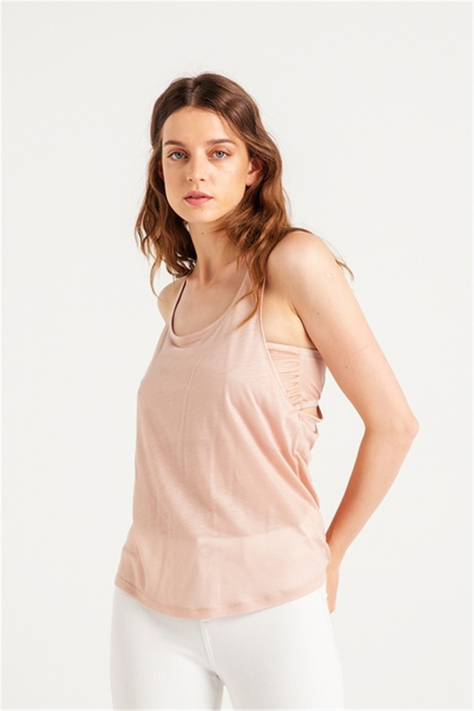 Sırt Detaylı Spor Şık Atlet T-Shirt Pudra