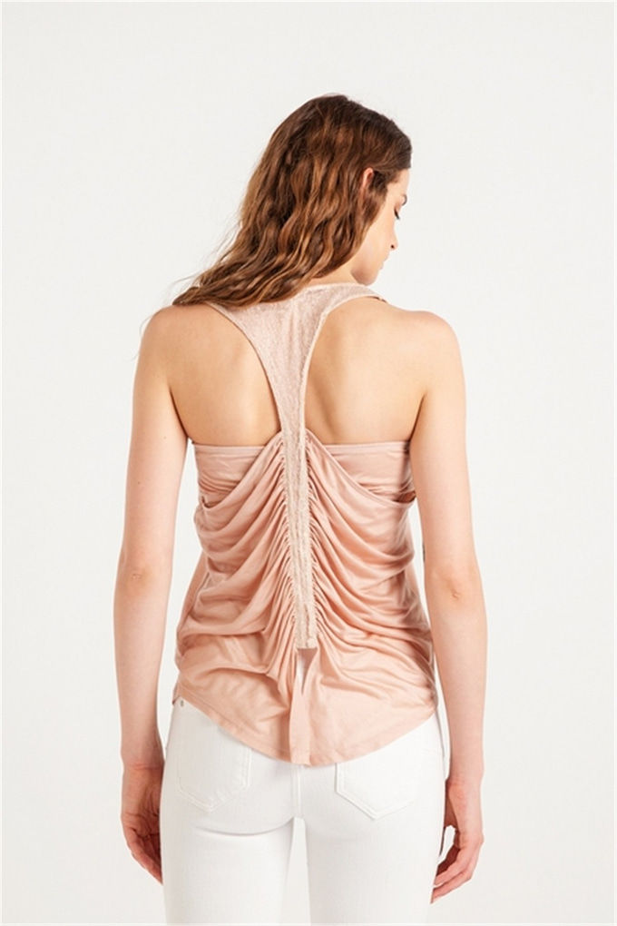 Sırt Detaylı Spor Şık Atlet T-Shirt Pudra