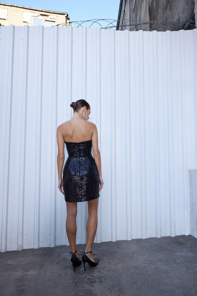 Strapless Sequin Black Mini Dress