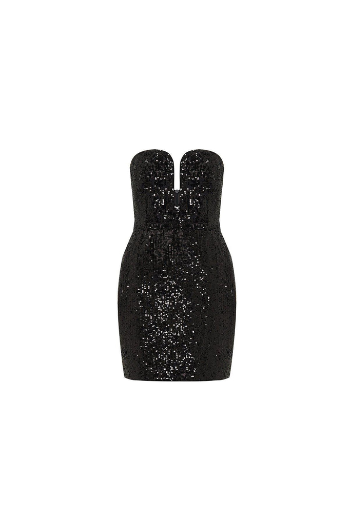 Strapless Sequin Black Mini Dress