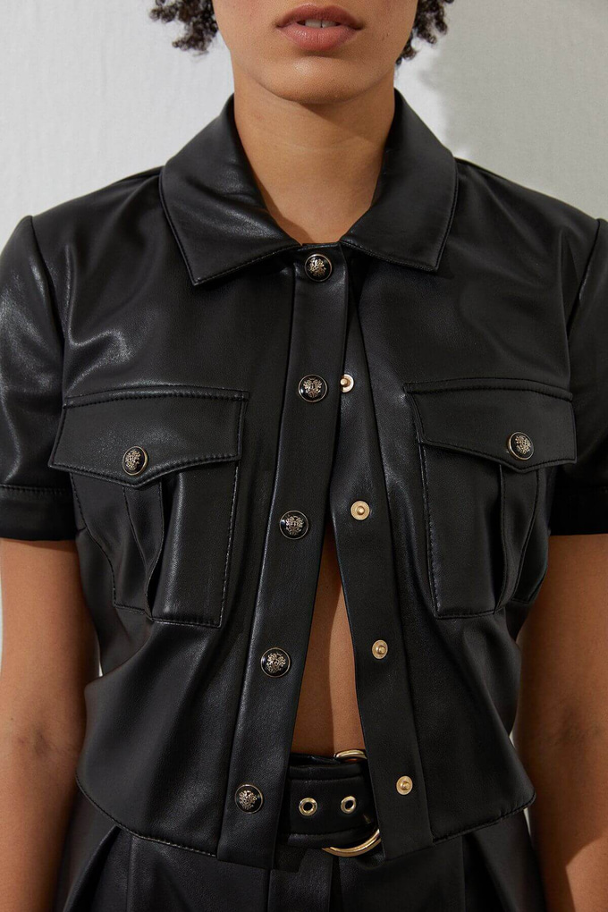 Suni Deri Crop Gömlek