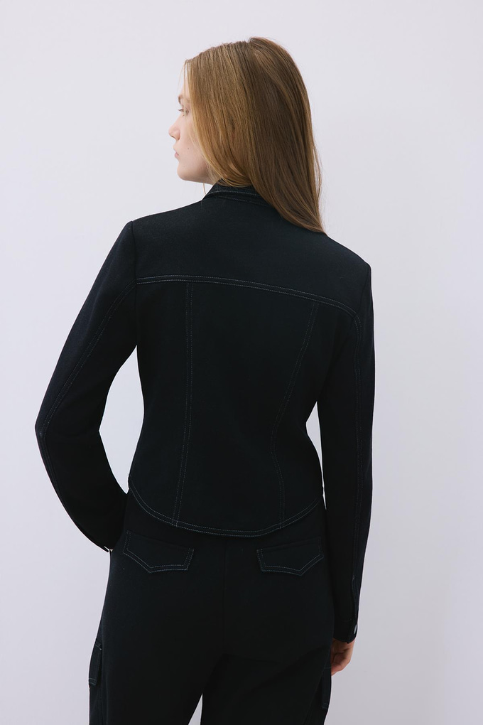 Black Knit Shirt with Faux Leather Detail