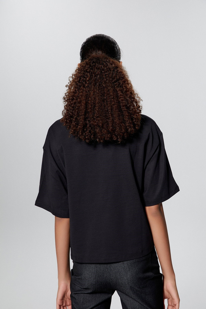 Taşlı Basic Siyah T-Shirt