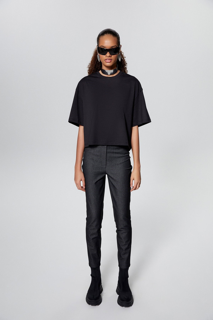 Taşlı Basic Siyah T-Shirt