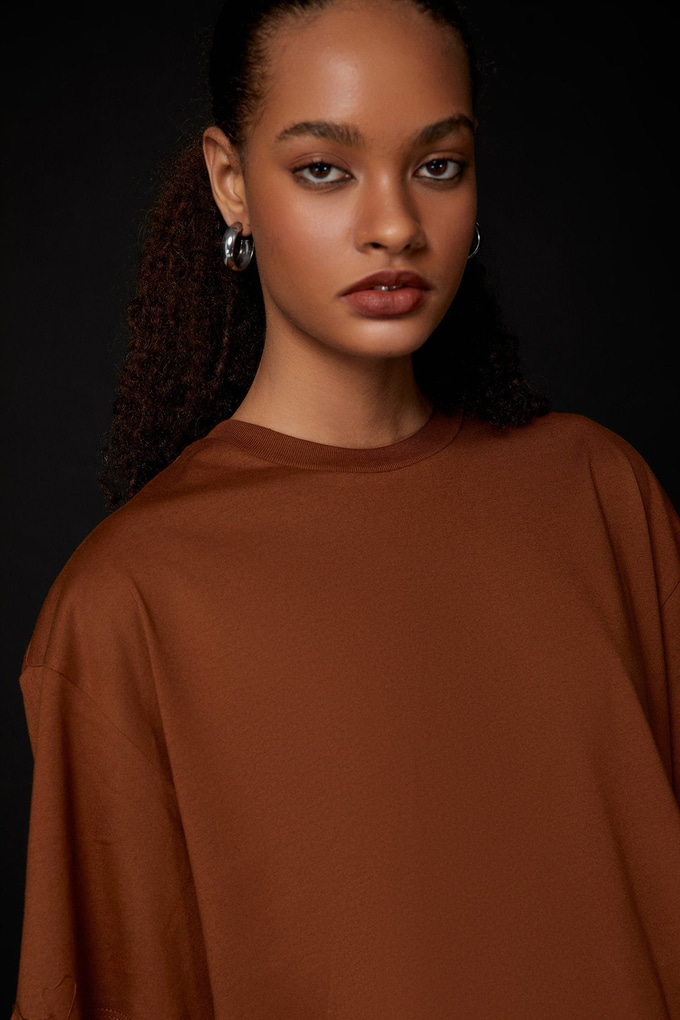 Taşlı Basic Taba T-Shirt