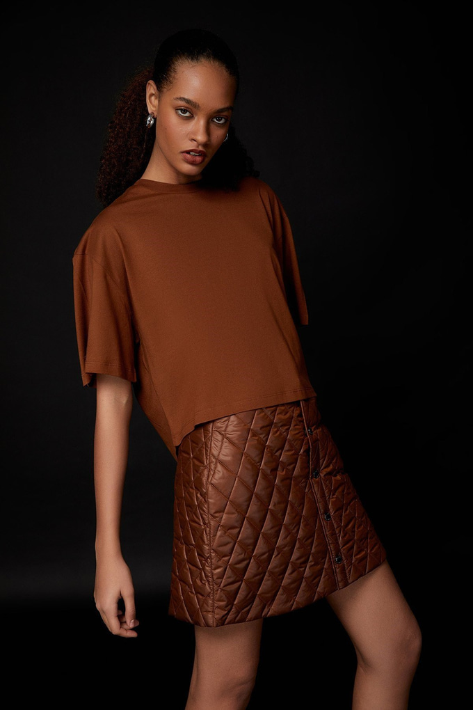 Taşlı Basic Taba T-Shirt