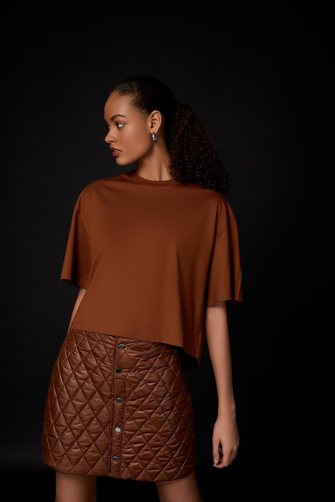 Taşlı Basic Taba T-Shirt