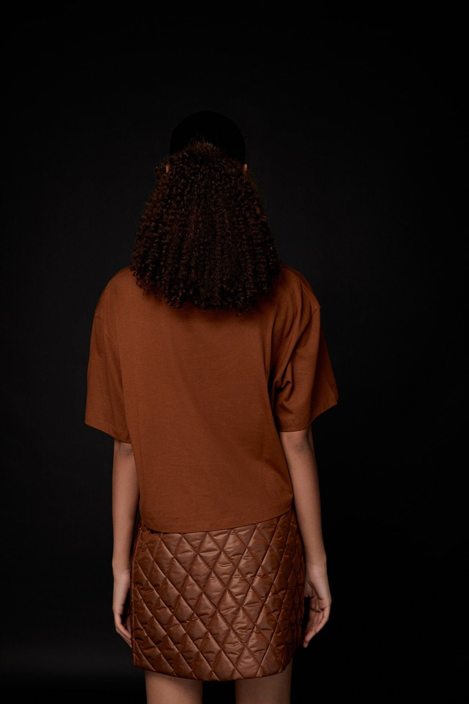 Taşlı Basic Taba T-Shirt