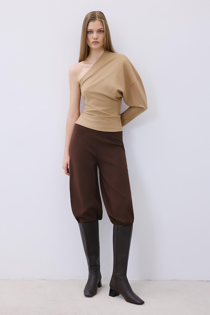 One-Shoulder Wool Camel Blouse  