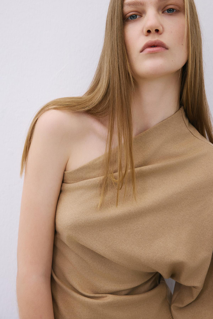 One-Shoulder Wool Camel Blouse  