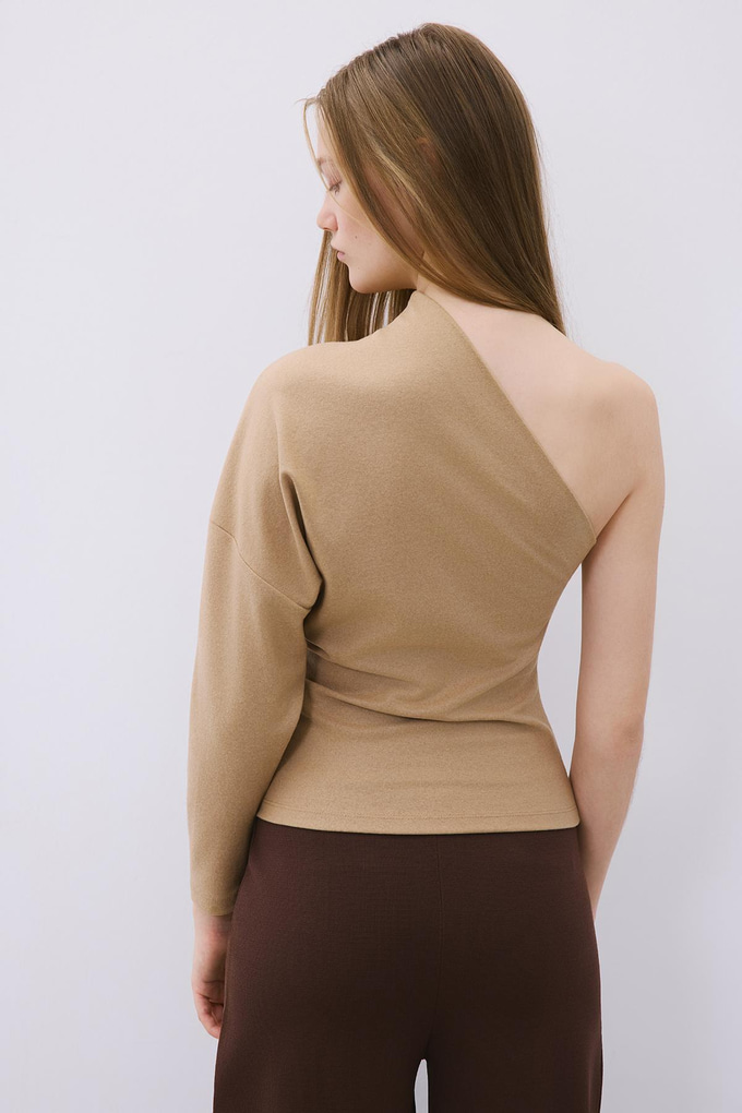 One-Shoulder Wool Camel Blouse  