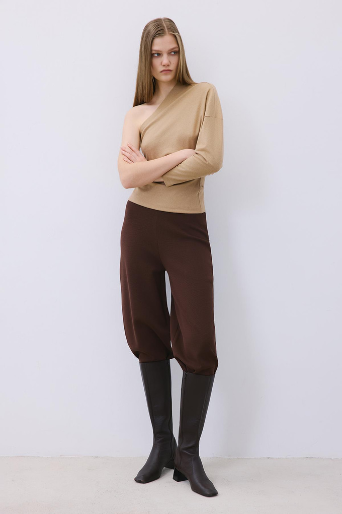 One-Shoulder Wool Camel Blouse  