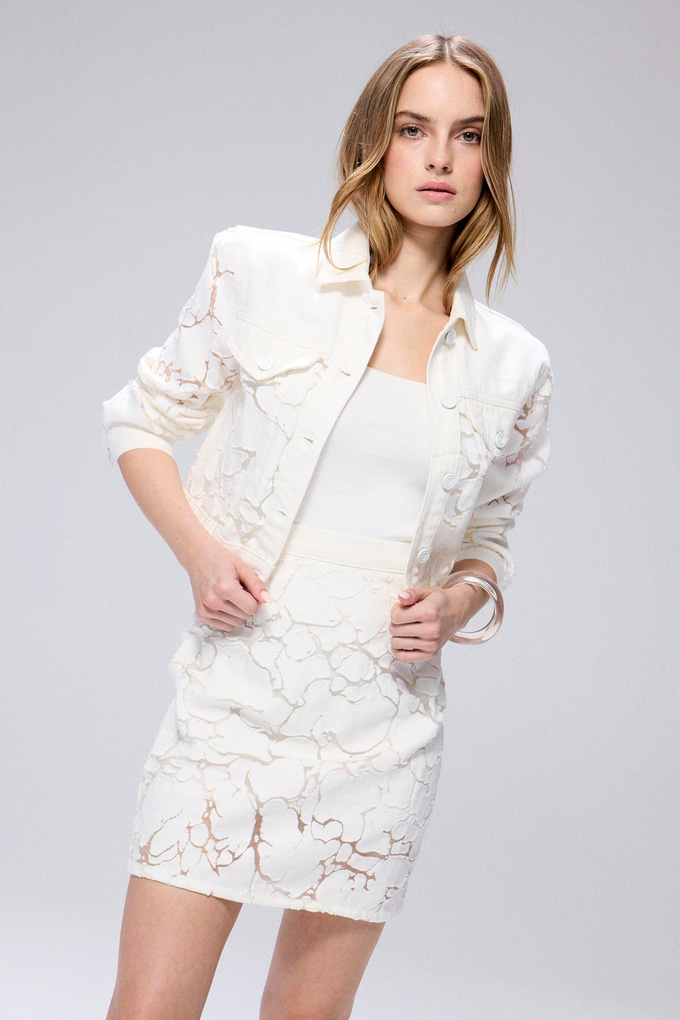 Transparent Detail Denim Ecru Mini Skirt