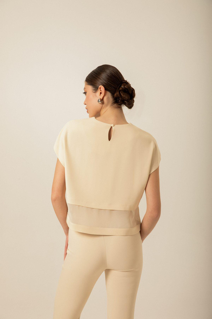 Sheer Detail Ecru Blouse