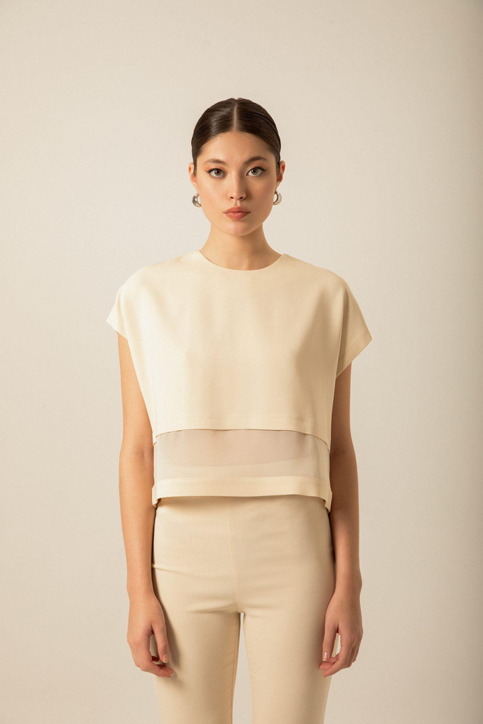 Sheer Detail Ecru Blouse