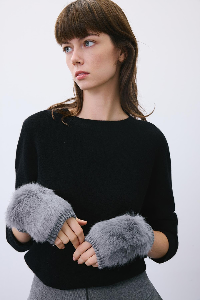Fluffy Anthracite Knit Gloves