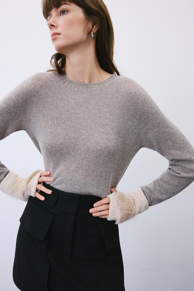 Fluffy Ecru Knit Gloves