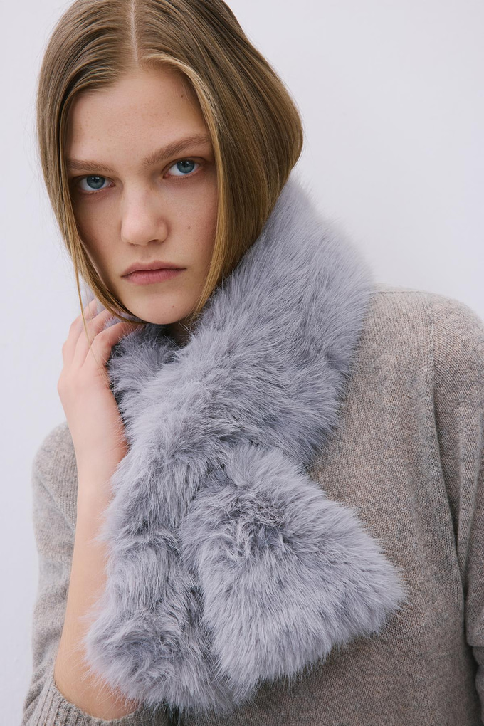 Fluffy Grey Faux Fur Neck Warmer