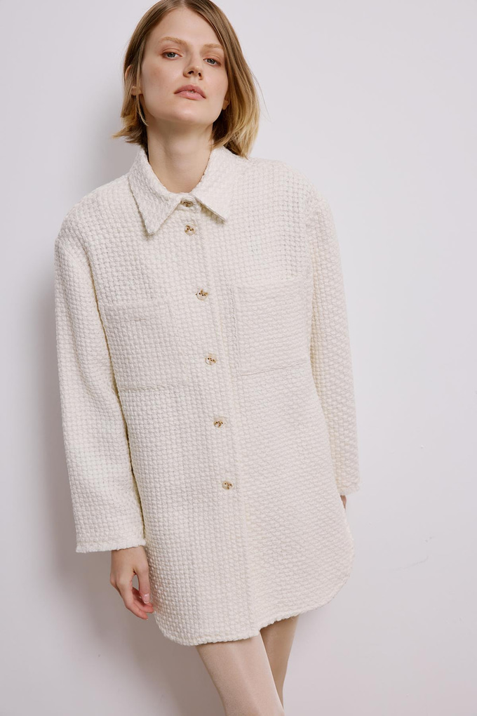 Uzun Kollu Ekru Tüvit Gömlek