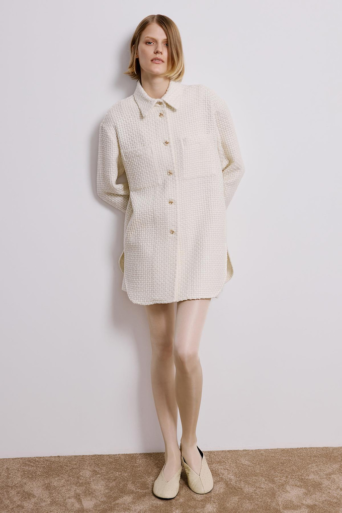 Uzun Kollu Ekru Tüvit Gömlek