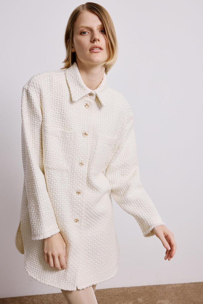 Uzun Kollu Ekru Tüvit Gömlek