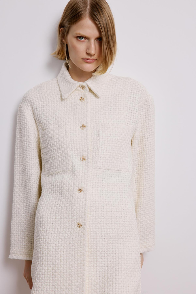 Uzun Kollu Ekru Tüvit Gömlek