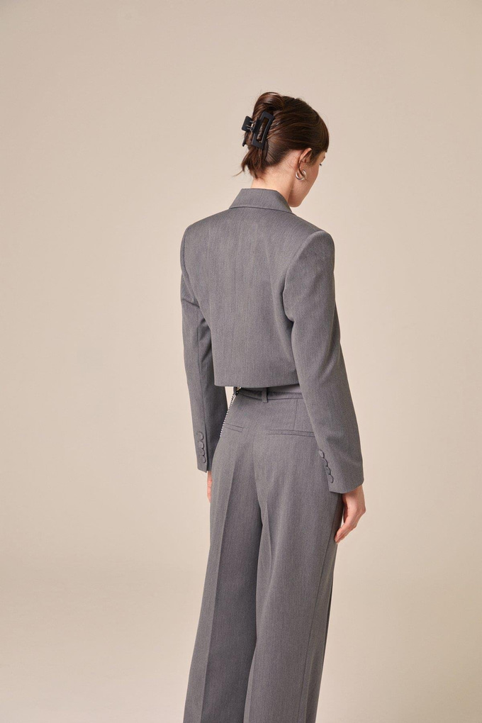 Uzun Kollu Gri Crop Ceket