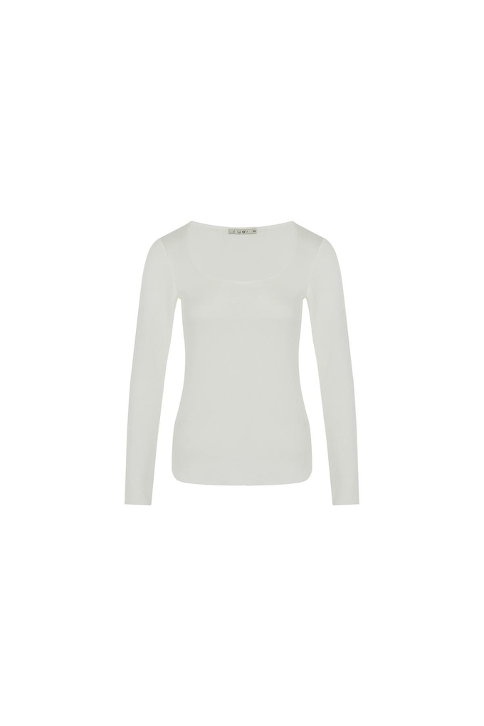 Long Sleeve Stretch Cream Basic Blouse